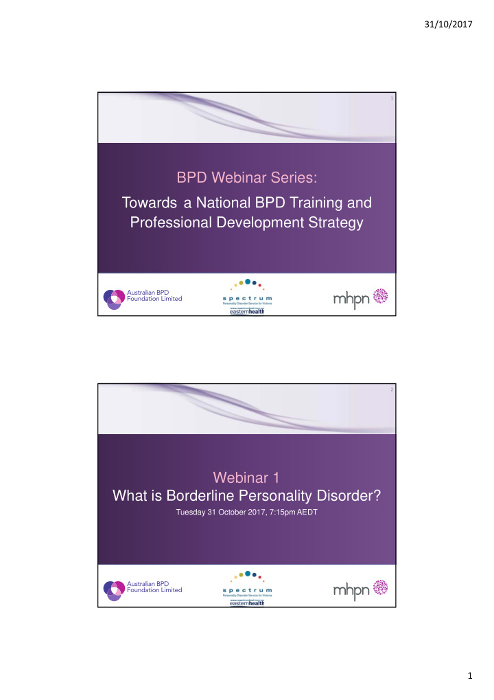 bpd webinar series towards a national bpd training and