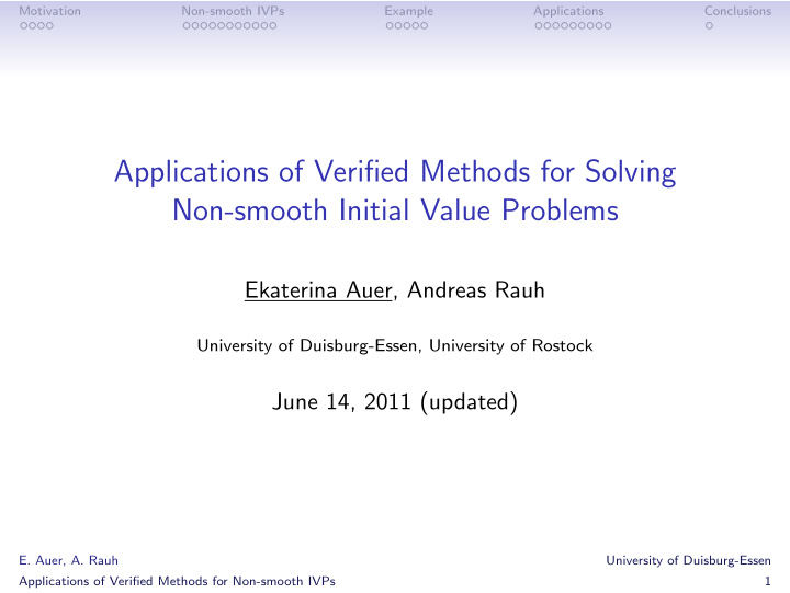 applications of verified methods for solving non smooth