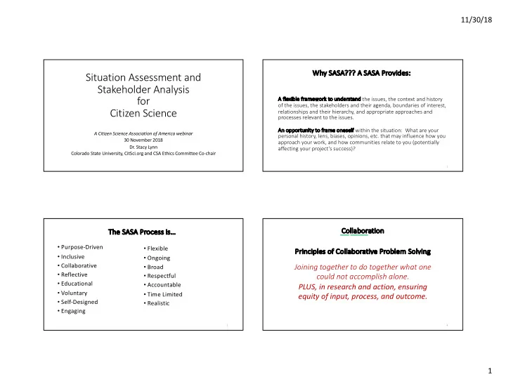 situation assessment and stakeholder analysis for