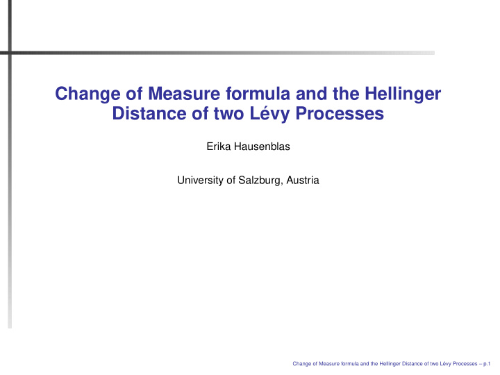 change of measure formula and the hellinger distance of