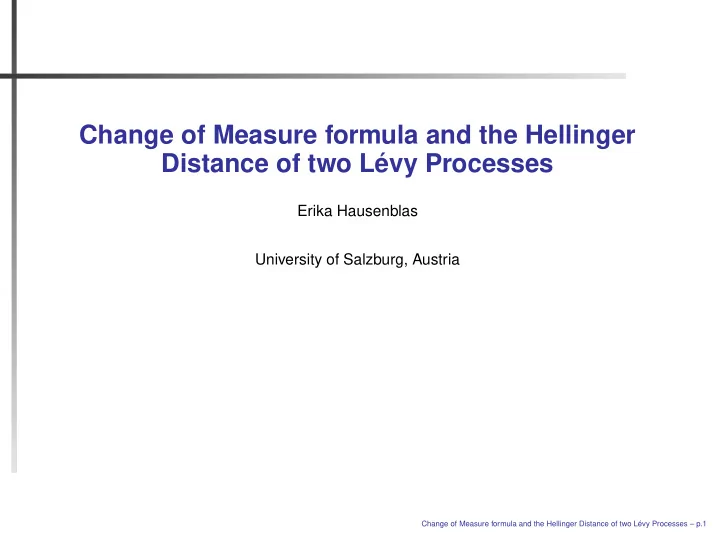 change of measure formula and the hellinger distance of