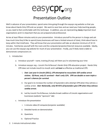Presentation Outline  Well in advance of your presentation, spend some time going through the