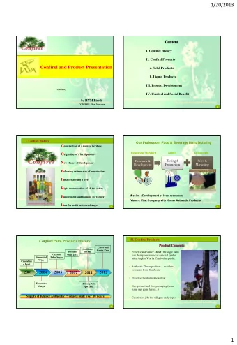 1/20/2013  Content  I. Confirel History  II. Confirel Products  Confirel and Product Presentation