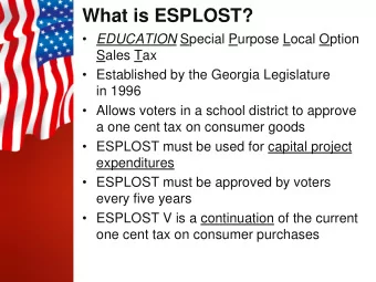 What is ESPLOST?  EDUCATION Special Purpose Local Option  Sales Tax   Established by the
