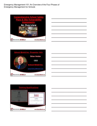 An Overview  School Shield Inc. Presenter Info  CEO  www.SchoolShield.com  Training Qualifications