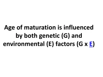 Age of maturation is influenced  by both genetic (G) and  environmental (E) factors (G x E)  Model