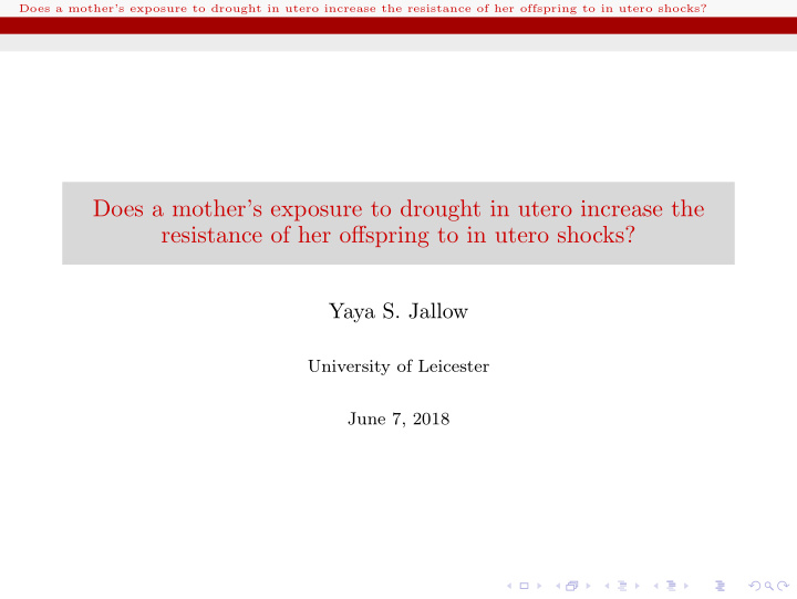 does a mother s exposure to drought in utero increase the