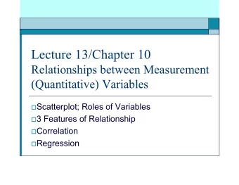 Lecture 13/Chapter 10  Relationships between Measurement  (Quantitative) Variables  Scatterplot;