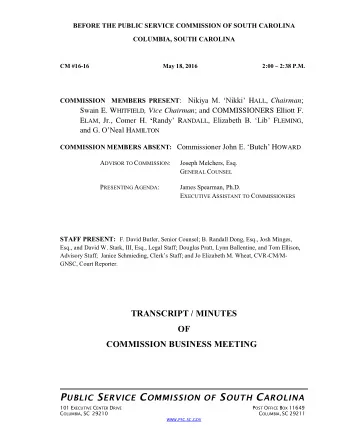 P UBLIC S ERVICE C OMMISSION OF S OUTH C AROLINA 101 E XECUTIVE C ENTER D RIVE P OST O FFICE B OX