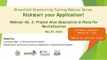 Kickstart your Application!  Webinar No. 2: Project Area Description &amp; Plans For