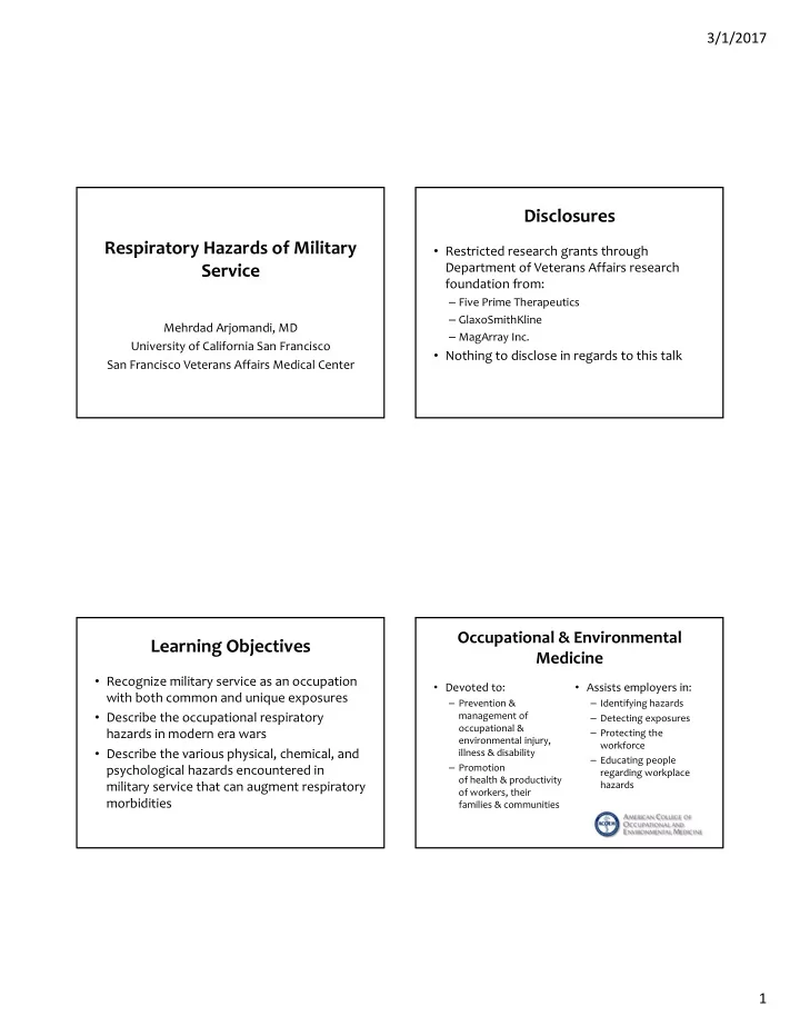 disclosures respiratory hazards of military