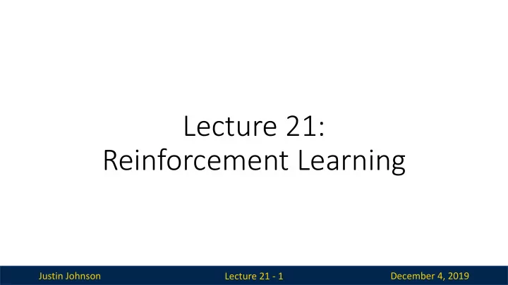 lecture 21 reinforcement learning