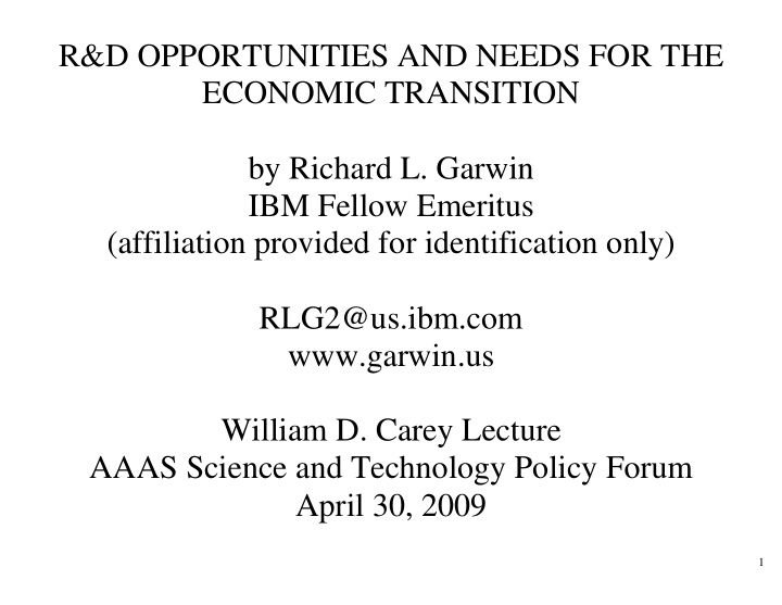 r d opportunities and needs for the economic transition