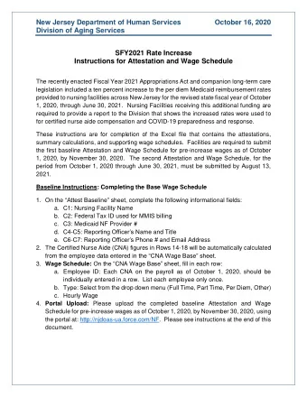 New Jersey Department of Human Services  October 16, 2020  Division of Aging Services  SFY2021 Rate