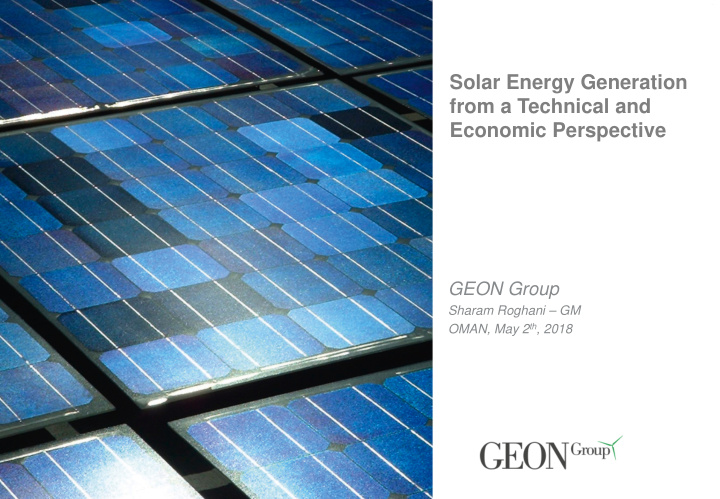 solar energy generation from a technical and economic