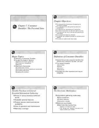 Chapter Objectives  To recognize the importance of budgeting for  Chapter 7. Consumer  consumer