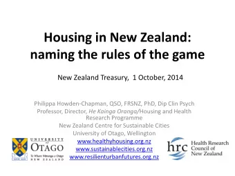 Housing in New Zealand:  naming the rules of the game  New Zealand Treasury,  1 October, 2014