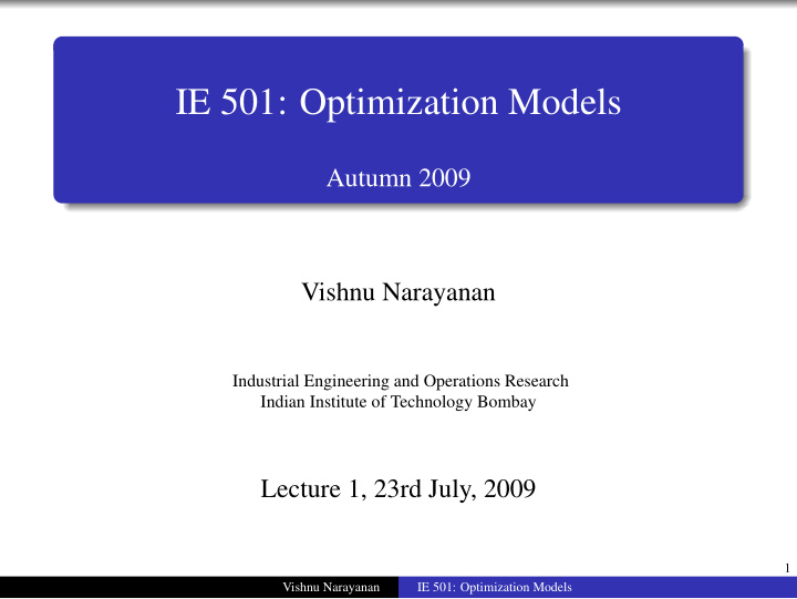 ie 501 optimization models