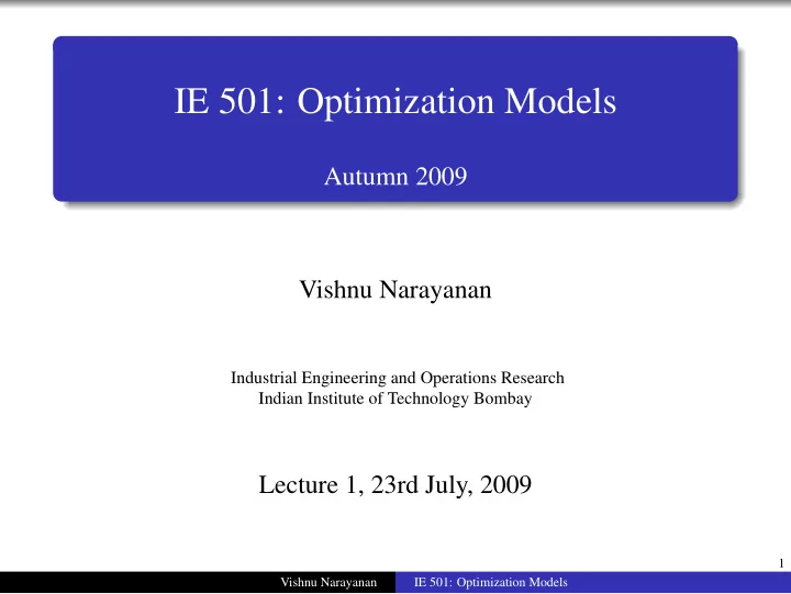 ie 501 optimization models