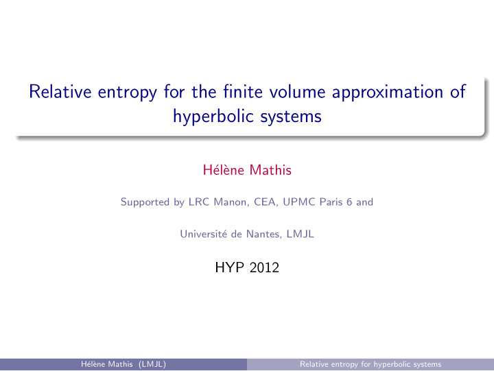 relative entropy for the finite volume approximation of
