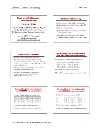 13 Jan, 2011  Statistical Literacy: Confounding  UTSA Confounding 2011  1  2011  2  Statistical