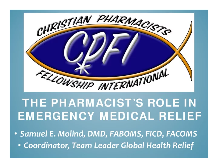 the pharmacist s role in emergency medical relief