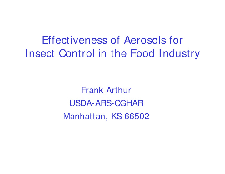 effectiveness o s of aerosols for insect control in th
