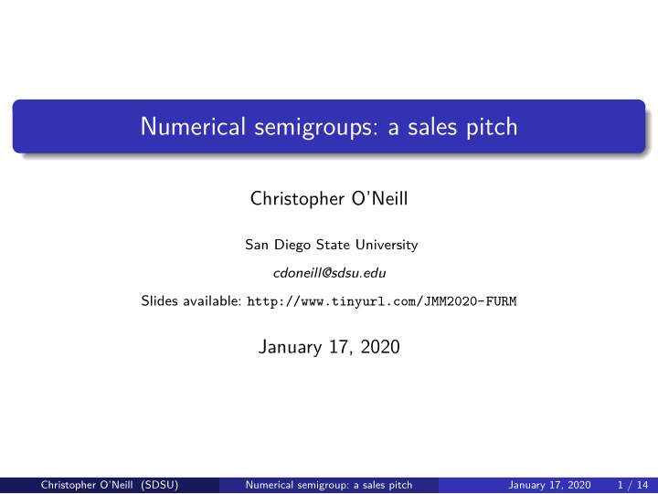 numerical semigroups a sales pitch