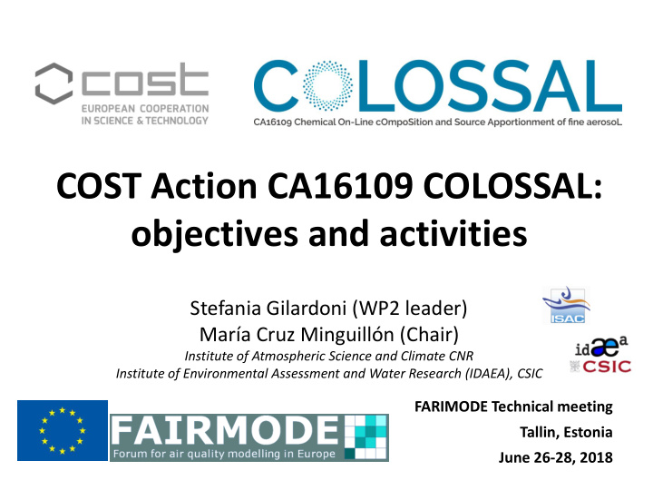 cost action ca16109 colossal objectives and activities