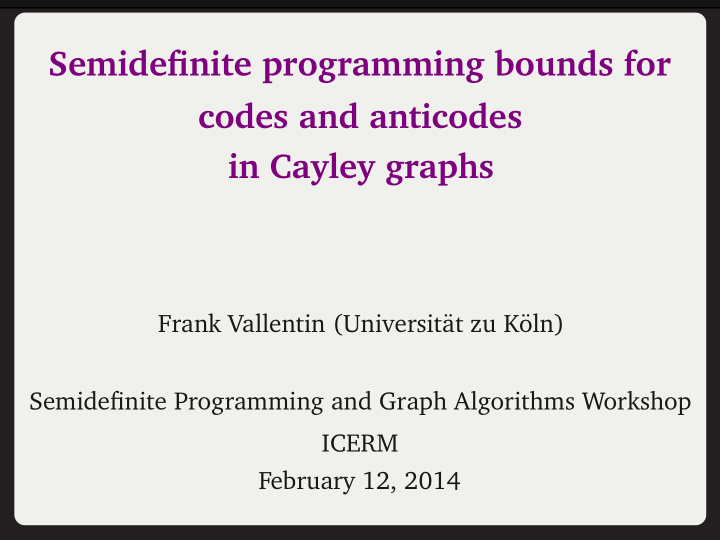 semidefinite programming bounds for