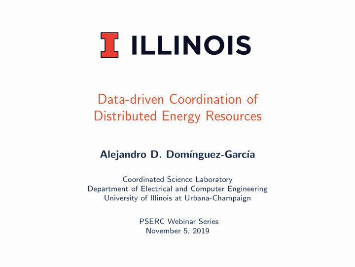 data driven coordination of distributed energy resources