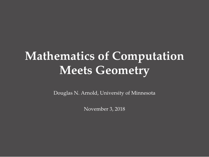 mathematics of computation meets geometry