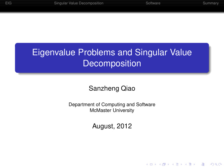 eigenvalue problems and singular value decomposition