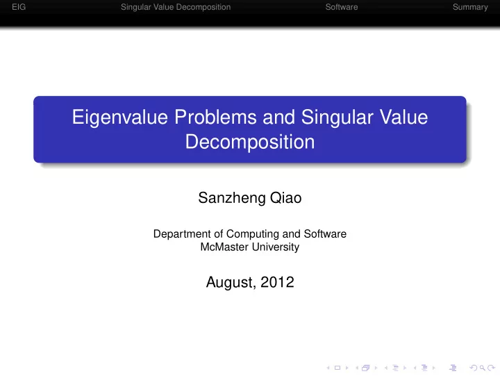 eigenvalue problems and singular value decomposition
