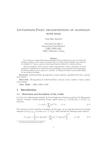 Littlewood-Paley decompositions on manifolds  with ends Jean-Marc Bouclet   Universit  e de