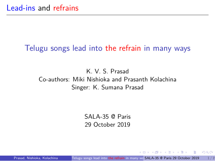 lead ins and refrains telugu songs lead into the refrain