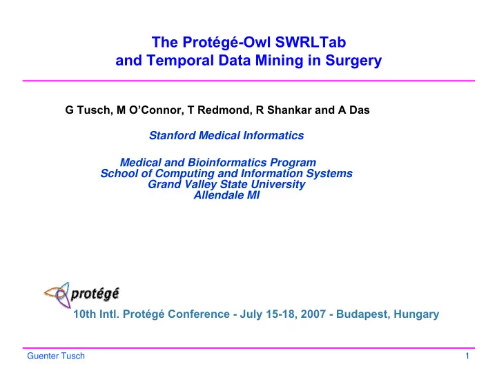 the prot g owl swrltab and temporal data mining in surgery