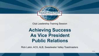 Achieving Success  As Vice President  Public Relations  Rick Lakin, ACS, ALB, Sweetwater Valley