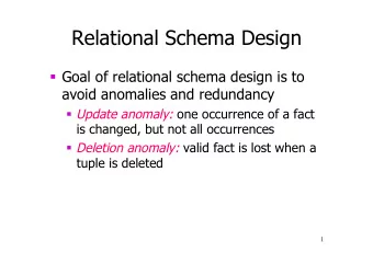 Relational Schema Design  Goal of relational schema design is to  avoid anomalies and redundancy
