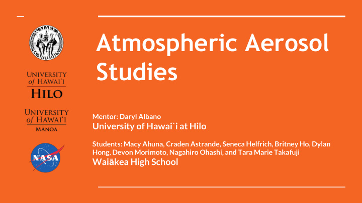 atmospheric aerosol studies