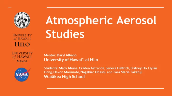 atmospheric aerosol studies