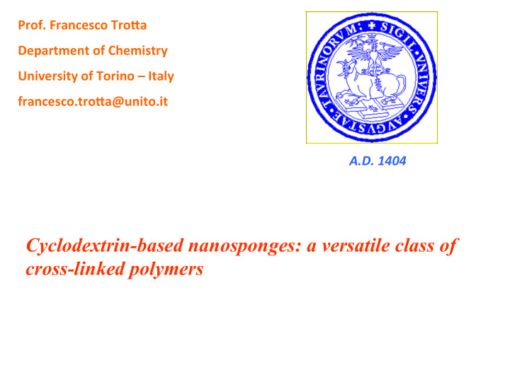 cyclodextrin based nanosponges a versatile class of cross