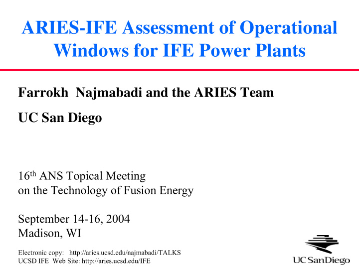 aries ife assessment of operational windows for ife power