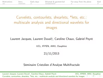 Curvelets, contourlets, shearlets, *lets, etc.:  multiscale analysis and directional wavelets for