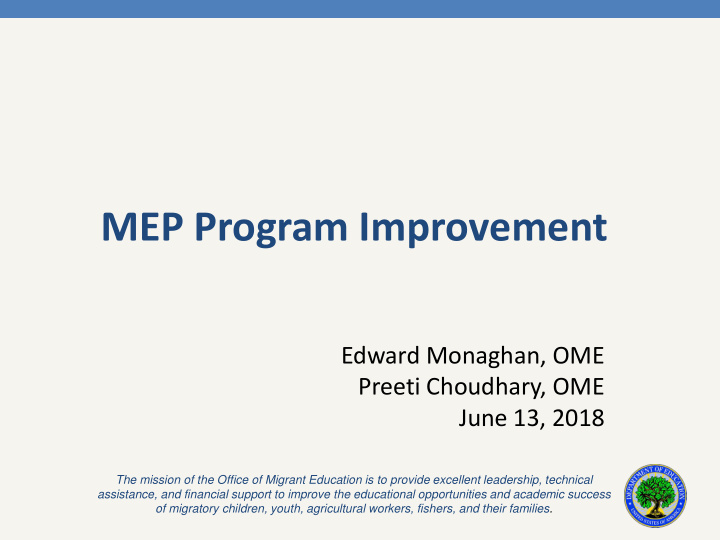 mep program improvement