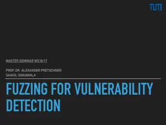 FUZZING FOR VULNERABILITY  DETECTION  FUZZING FOR VULNERABILITY DETECTION  WHO WE ARE  Prof. Dr.