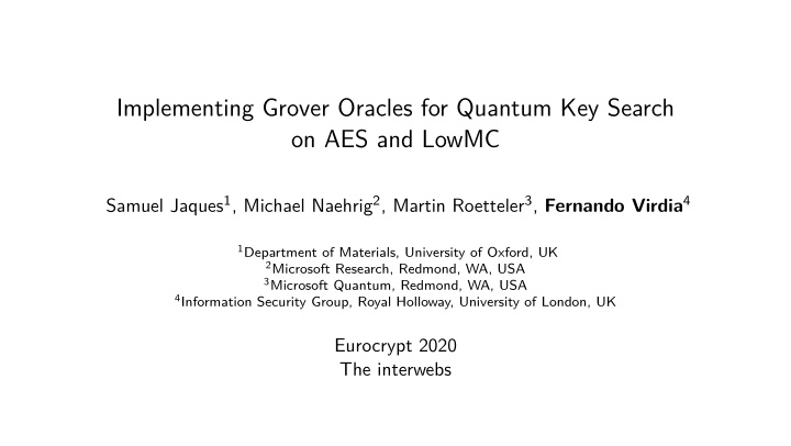 implementing grover oracles for quantum key search on aes