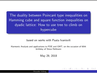 The duality between Poincar  e type inequalities on  Hamming cube and square function
