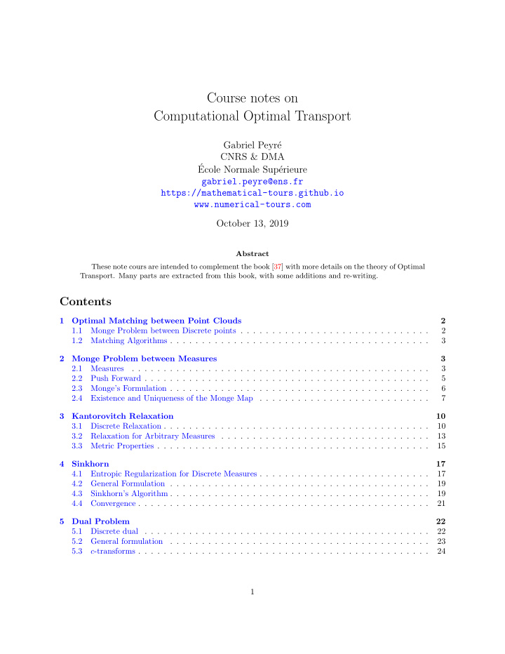 course notes on computational optimal transport