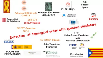 Detection of topological order with quantum simulators  EU FET-Proactive  QUIC  a  FNP  i  n  o  f